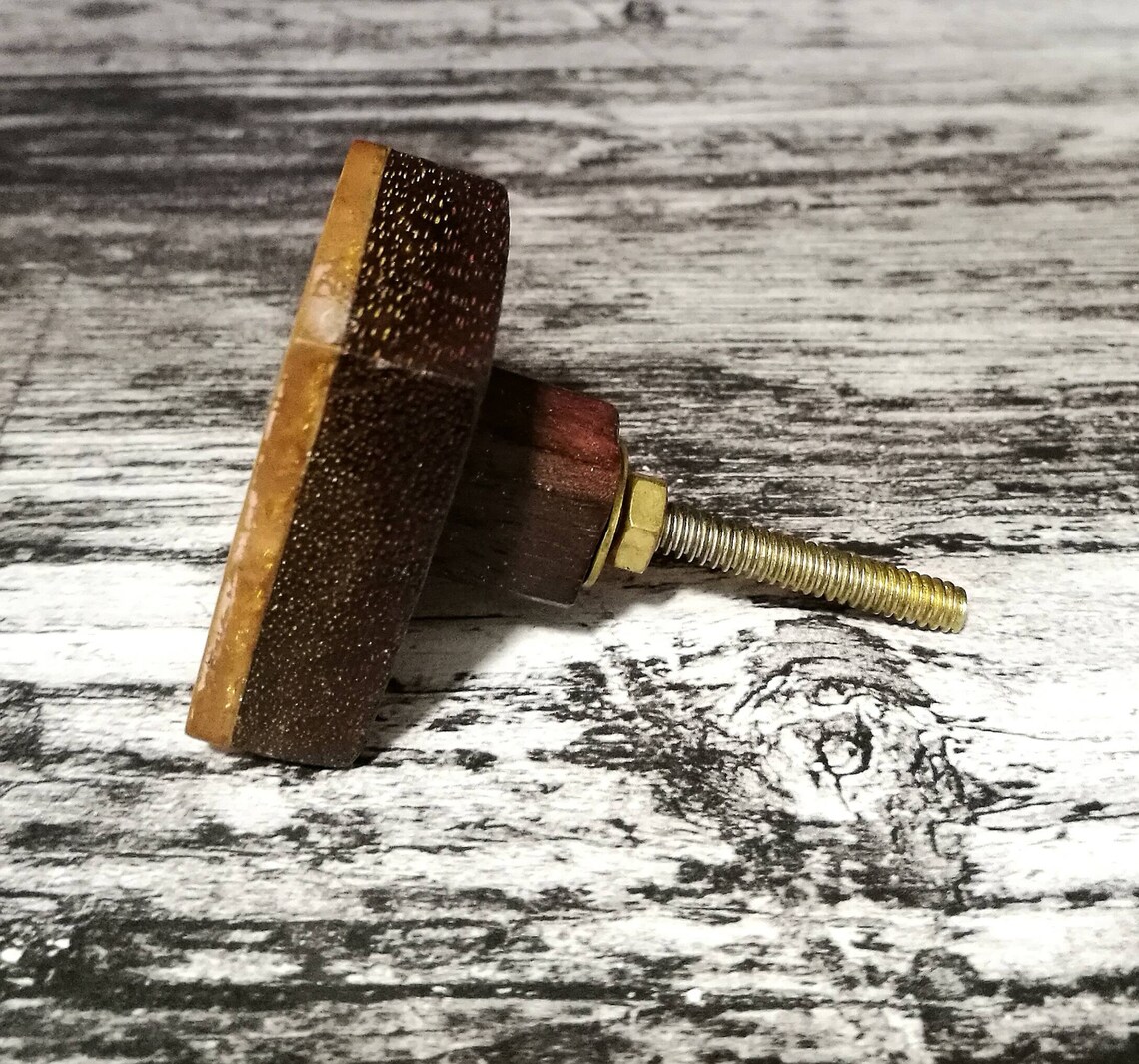 Gold Leaf in Resin Mango Wood Door Knob Square Wooden Etsy
