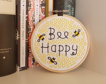 Bumble Bee Hand Embroidery Pattern - Beginners/Intermediates - Instant Download PDF - Bee Happy