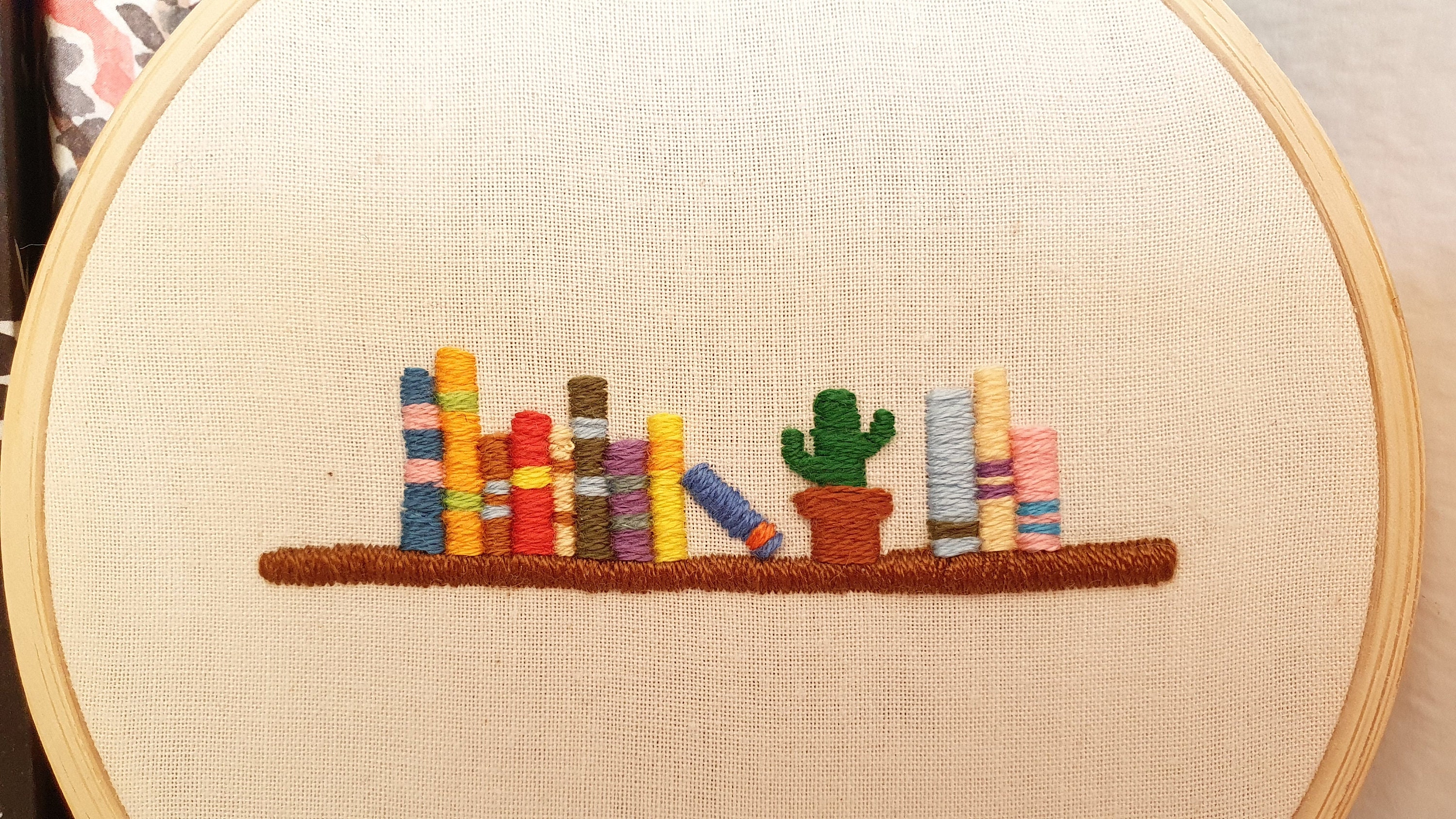 Bookshelf Embroidery Hoop Art Book Lovers Hand Embroidery Etsy UK