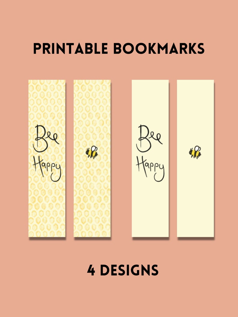Printable Bookmarks Bee Happy Instant Digital Download Bumble Bee and ...
