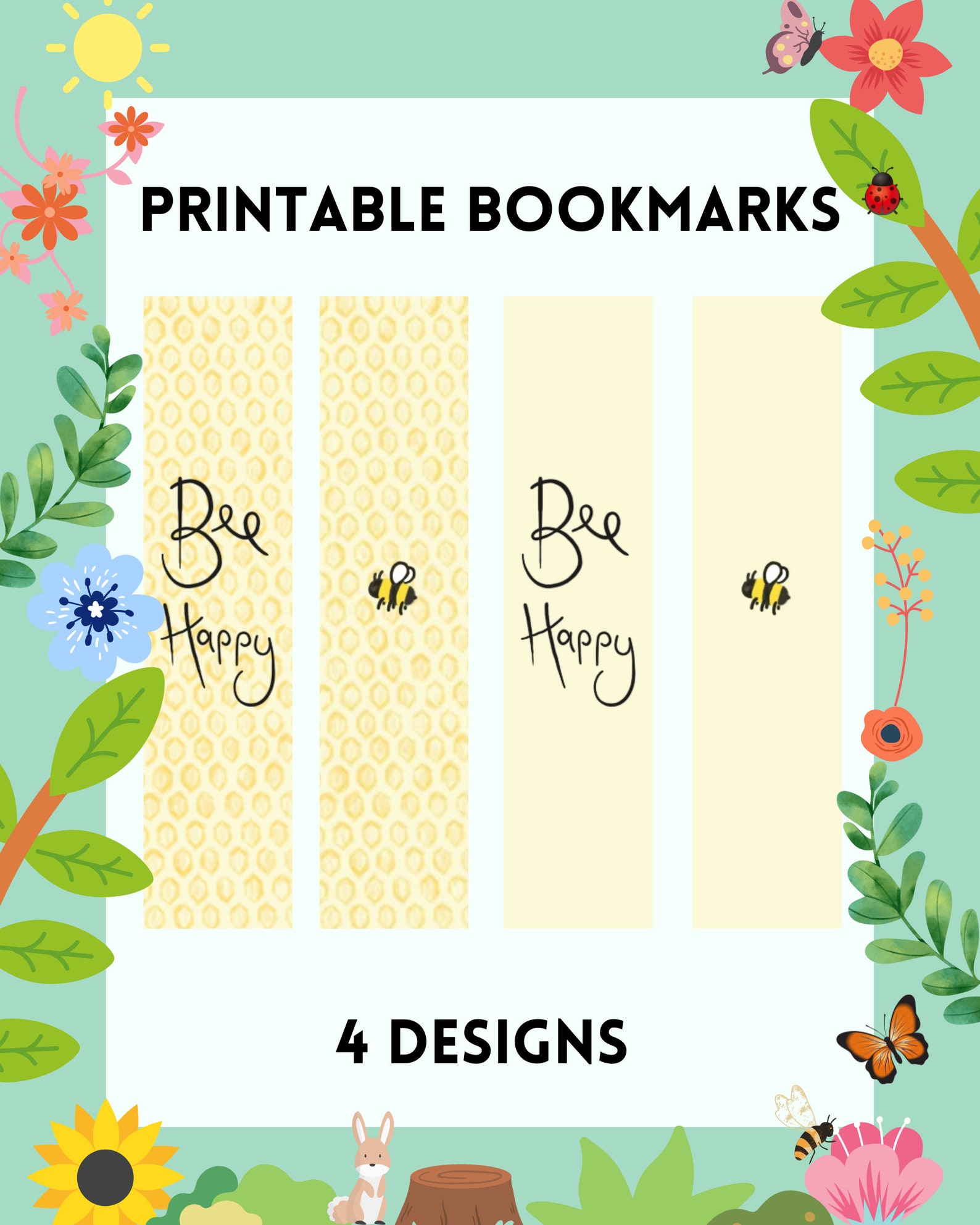 Printable Bookmarks Bee Happy Instant Digital Download | Etsy