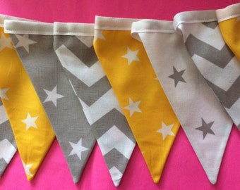 Handmade Garland Double Sided Cotton BuntingYellow Grey geometric