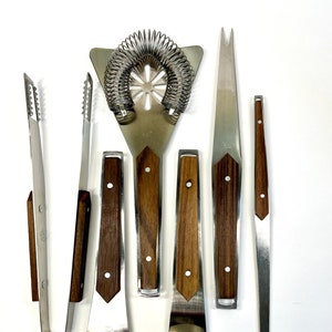 Vintage 6-Piece Bar Tools - Wood - Stainless Steel - Barware