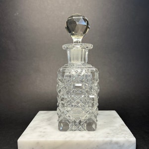 Antique Cut Glass Perfume Bottle: Faceted Stopper, Boudoir Decor