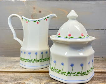 Vintage Mikasa 'Younger Than Springtime' Covered Sugar Bowl & Creamer