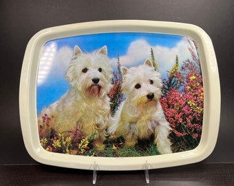 Bandeja de hojalata vintage de Worcester Ware: terriers escoceses, década de 1960