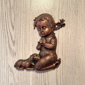 Vintage Coppercraft Guild - Faux Copper Wall Hanging  - Praying Girl with Dog