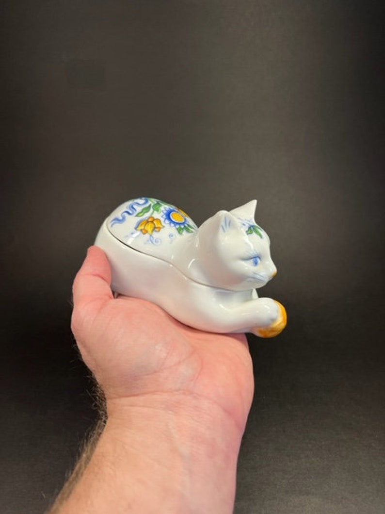 Vintage Ceramic Cat Trinket Box Elizabeth Arden Roma Al Etsy UK
