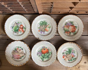 6 Japan Lusterware Swirl Fruit Plates | Vintage