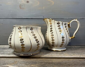 Vintage Sadler Sugar bowl & Creamer Set | Ivory and Gold