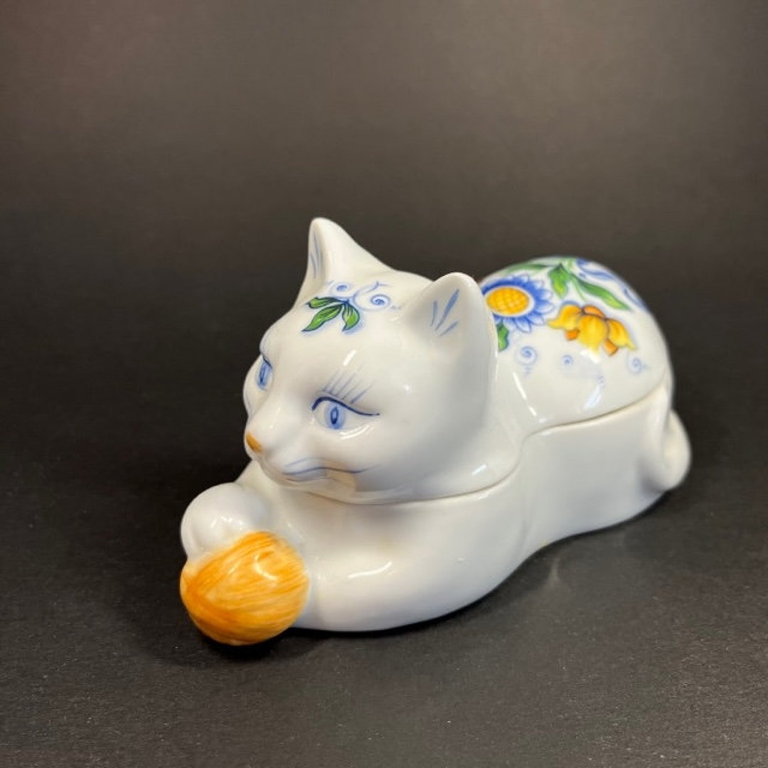 Vintage Ceramic Cat Trinket Box Elizabeth Arden Roma Al Etsy UK