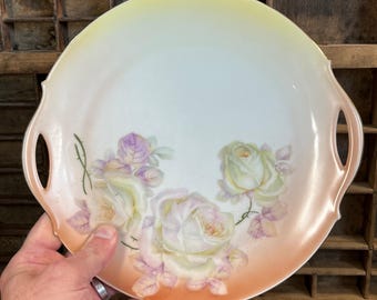 Vintage Moschendorf Handled Cake Plate | Bavaria | Handpainted