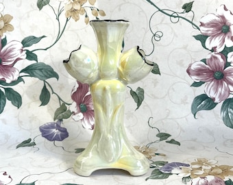 Vintage Yellow Luster Bud Vase with Black Accents
