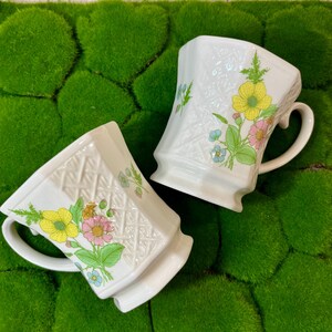 Paar Vintage Sadler Teetassen - Achteckig - Frühlingsstrauß - Tee für Zwei