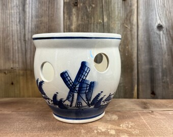 Macetero vintage de bulbos de cerámica azul de Delft