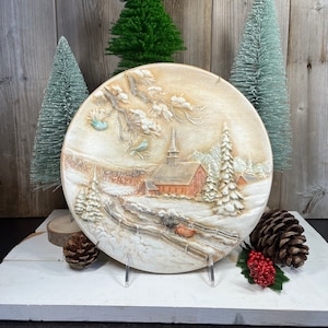 Vintage Byron Molds - Winter Countryside Christmas - Church Horses Scene - Plate Decor