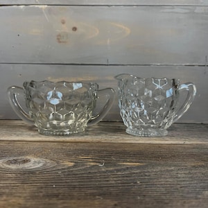 Vintage American Pattern Depression Glass Tea Size Creamer and Open Sugar Set | 1950s