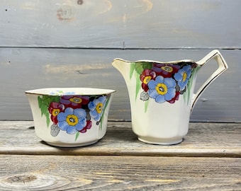 Small H&K Tunstall Open Sugar Bowl and Creamer | Vintage | Cottage Core