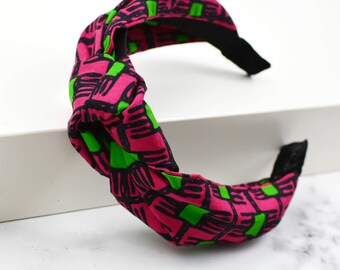 Pink green African print Ankara wide-brimmed knotted headband women fashion large hair hoop for outings make up hairstyle accessory coo-mon