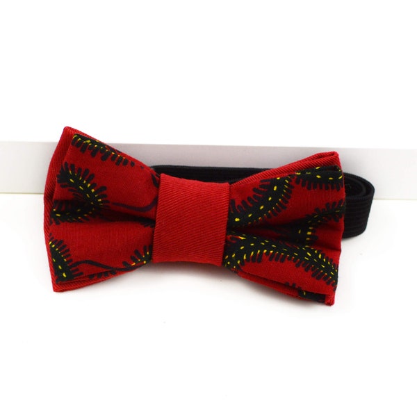 Red black baby toddler teenager boy African wax fabric ankara bow tie for anniversary baptism ring bearer handmade in Quebec coo-mon