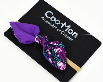 Purple elastic baby bow headband for baby, little girl, african print, baby nylon hair band, coo-mon