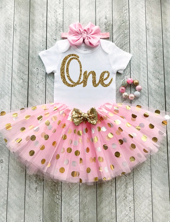 Pink And Gold First Birthday Outfit Pink And Gold Tutu One Etsy
