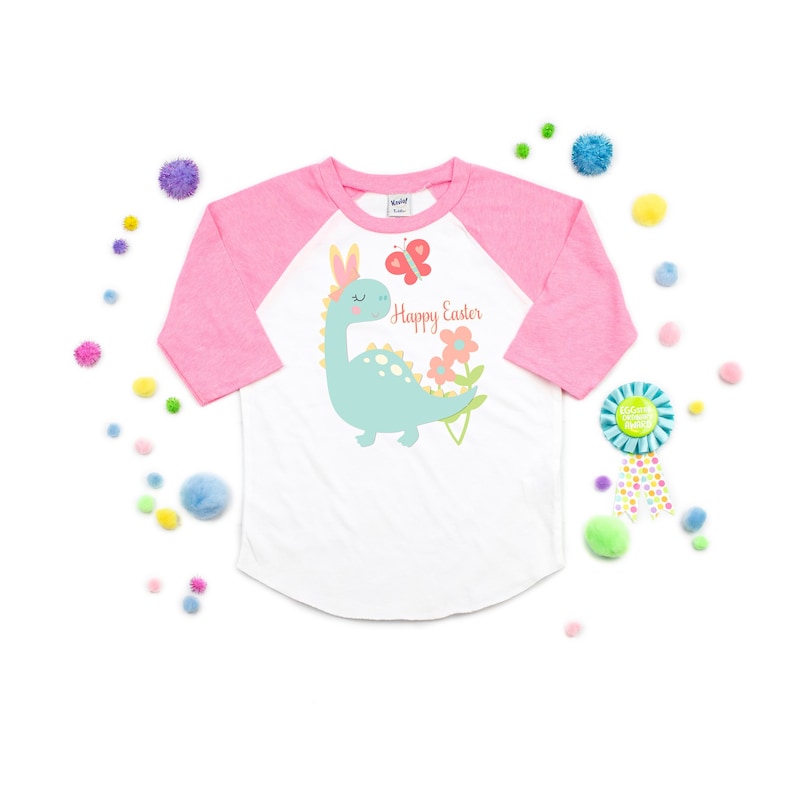 Dinosaur with Golden Easter Egg Toddler Raglan Easter Shirt