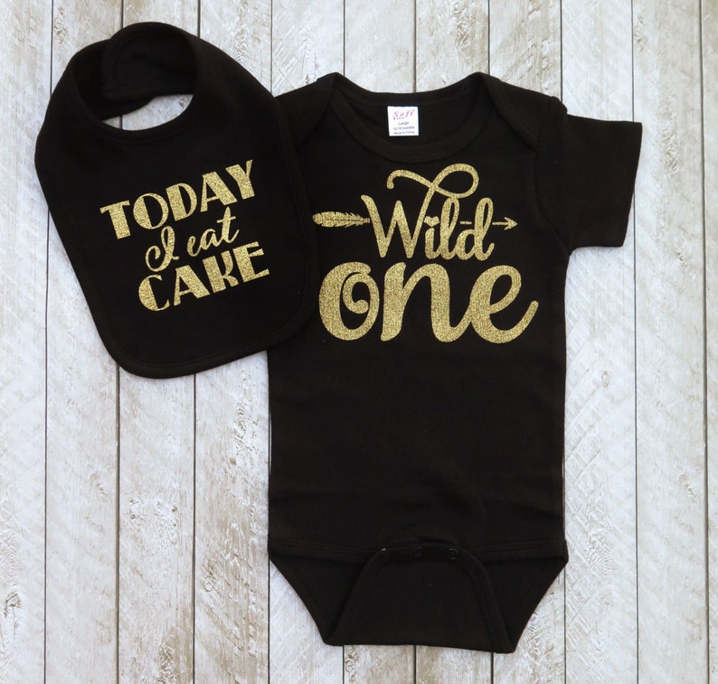 Wild one first birthday outfit Black and gold first birthday outfit One year old outfit Baby girl first birthday outfit Today I eat cake