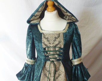 Robe médiévale pour fillettes, robe Renaissance, demoiselle d'honneur, sur mesure, de 4 à 13 ans