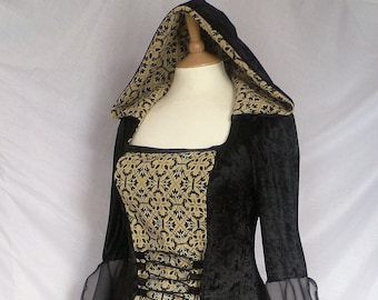 Medieval Dress, Gothic Wedding Dress, Renaissance Hooded Dress, Custom made to Size