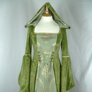 Medieval Wedding Dress, Olive Green Renaissance Gown, Custom Made to Size.