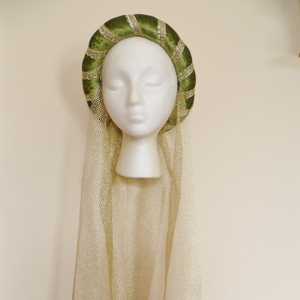 Olive Green & Gold Medieval Headdress,Headpiece, custom made Wedding Circlet, Renaissance faire