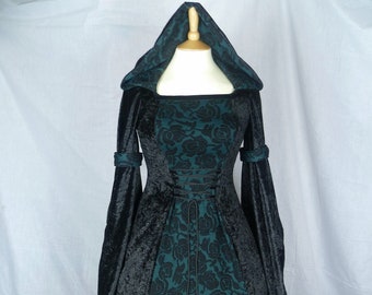 Maßgeschneidertes Mittelalterliches Kleid in Schwarz und Dunkelgrün