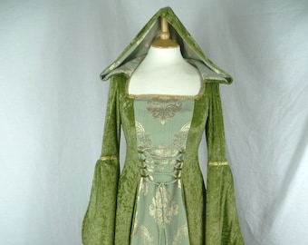 Medieval Wedding Dress, Olive Green Renaissance Gown, Custom Made to Size