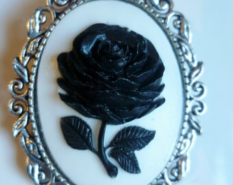 Handmade Sparkle Black Rose Brooch Accessorise Gift Dotted Rhinestone Cabochon