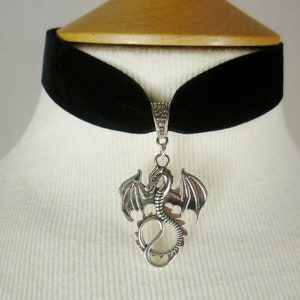 Black Velvet Dragon Choker, Gothic Necklace, Halloween Necklace
