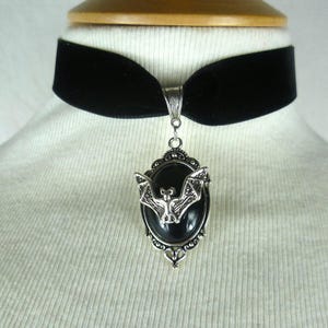 Black Velvet Bat Choker, Gothic Choker, Halloween Necklace.