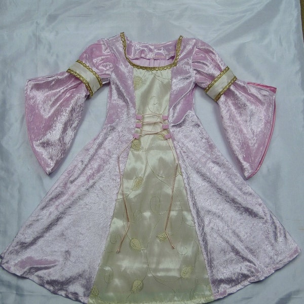 Girls Pink Medieval Dress, Renaissance Gown, Custom made from age 3 to 7 years