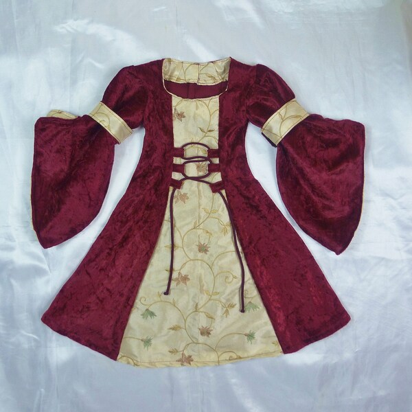 Robe médiévale rouge pour fillettes, robe Renaissance, sur mesure de 2 à 5 ans