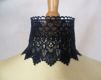 Gargantilla de encaje veneciano azul marino: collar gótico victoriano