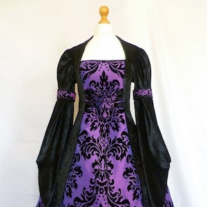 Medieval Dress: Black Velvet & Purple Renaissance Gown, Custom made to size and plus sizes