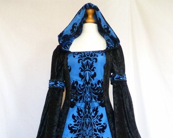 Medieval Wedding Dress: Black & Blue, Gown, Custom Made To Size and plus sizes