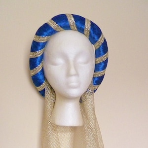 Royal Blue & Gold or Silver veil Medieval Headdress,Headpiece, Custom Made Wedding Circlet, Renaissance Hat