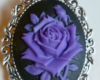 Purple Rose and Red Iris Brooch