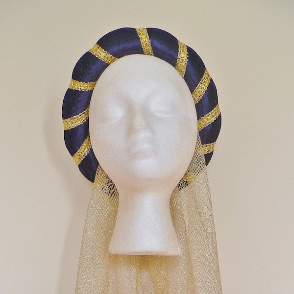 Navy Blue & Gold or Silver Medieval Headdress, Custom made, Wedding Circlet, Renaissance Headpiece