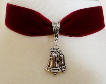 Red or Black Velvet Christmas Bell Choker