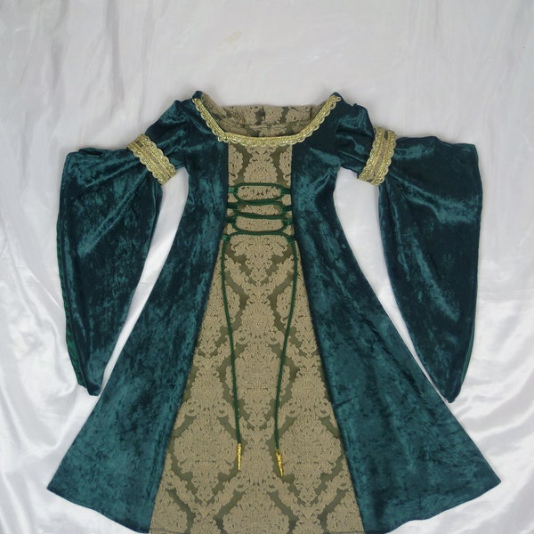 Robe médiévale pour fille, robe Renaissance, sur mesure de 3 à 7 ans
