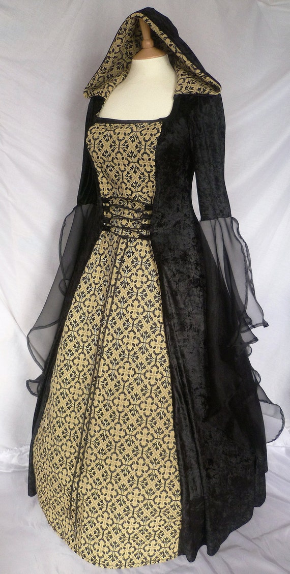Vestido medieval vestido de novia gótico negro y dorado | Etsy México