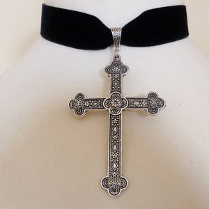 Large Cross Choker, Gothic choker, Halloween , Renaissance necklace, Clasp or Velvet Tie
