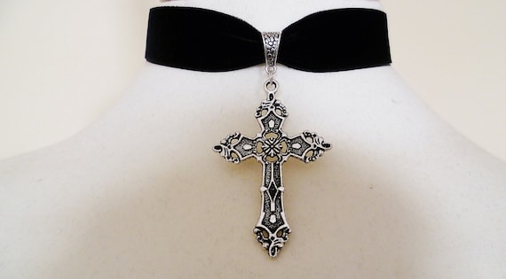 Cross Choker Gothic Necklace Black 